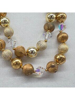 Vintage LISNER Statement Double Strand Gold Tone & Crystal Bead Necklace